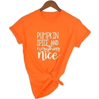2020 Halloween Ženske T Shirt Bučna Začimb in Vse, kar je Lepo Tiskanje Estetske O-vratu Tees Oranžna Letnik Vrhovi Camisetas Mujer