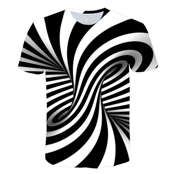 Vse Nad Tiskanja 3D Majica s kratkimi rokavi boys girls Smešno tshirt Črna in Bela Spirala Vzorec Grafični otroci t-Shirt