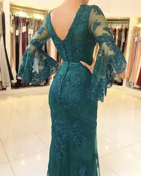 Lila Muslimanskih Večerno Obleko z Rokavi vestidos largos Čipke Beaded Islamske Dubaj Libanon morska deklica Elegantno Dolgo Večerno obleko