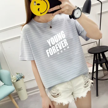 Ženske Kpop MLADE VEČNO Pisma Natisniti Tee Majica Priložnostne Bombaž Hipster Kratek Sleeve Majica Vrhovi Poletje Trak Mujer T-Shirt