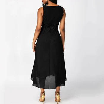 2020 Nove Poletne Ženske Modni Elegantno Globoko Proti-vrat brez Rokavov Šifon Formalno Obleko Višina Pasu Obleko Slim Priložnostne Obleko za Ženske