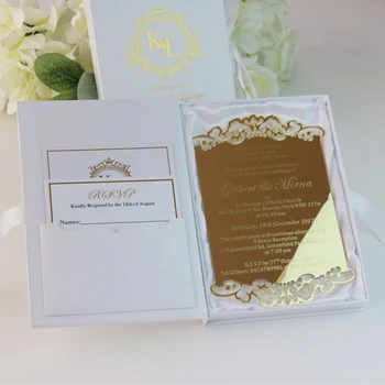 Vzorec Osebno Vgravirana Zlato akril Poročna vabila z zlato foiled bele škatle
