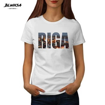 BLWHSA Novo Riga Tiskanje T Shirt Ženske Latvija Mesto Riga Kratek Rokav Bombaž Poletje T-Shirt Priložnostne Smešne Ženske T srajce Oblačila