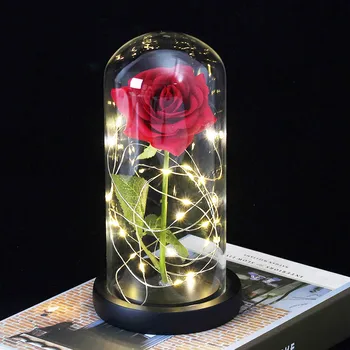 Umetni Večno Rose LED Luči Lepoto Zver Rose V steklen Pokrov Božič Dom Dekor Za Matere, valentinovo, Novo Leto