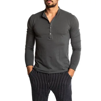 Moda za Moške Barva Dolg Rokav O-vratu T-majice 2019 Novo Mens Priložnostne Slim Fit Henley Majice Majica Joggers Vrhovi