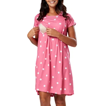 Dojenje Obleko Zdravstvene Nege Nightgown Polka Dot Bolnišnici Obleke Za Porodniški Kratek Rokav Sleepwear