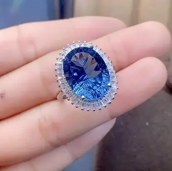 KJJEAXCMY fine nakit 925 sterling srebro vdelan naravnih modri topaz nastavljiv Ženski prstan lepa Podporo test vroče prodaja