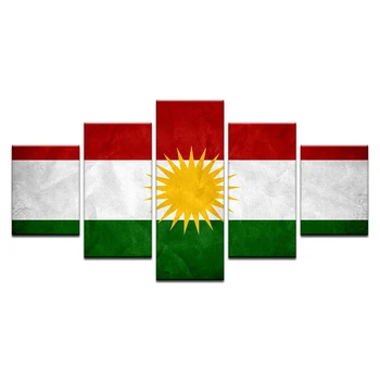 Sodobne HD Zastavo Na Wall Art Kurdistanu Banner Plakat Doma Dekor 5 Plošči Olje Slika je Uokvirjena Za dnevno Sobo Natisnjeni Umetnine