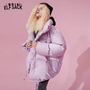 ELFSACK Vijolično Trdna Oversize Hooded 90% Belega Navzdol Plašč Žensk,do leta 2020 Zimske ELF Iver Čisto korejske Ženske Warmness Dnevno Outwear