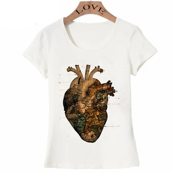 2019 Nova modna ženska kratek rokav bom Boste Našli na Zemljevidu Sveta Umetnosti Natisni T-Shirt Smešno Anatomija Srca Oblikovanje Priložnostne Vrhovi Dekle Tees