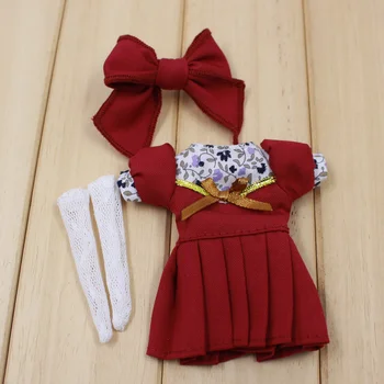 Obleke za 1/8 Bližnji Tovarni Blyth lutka rdečo obleko in globoko modro obleko s ostra in nogavice obleko za 20 cm BJD