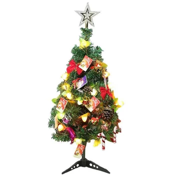 60 cm Mini Božično Drevo, Umetne Bor Božič Drevo Z LED Niz Luči Tabela Okraski Božič Obrti za Domačo Pisarno