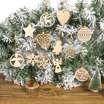 24 kos Božični Okraski Leseni Votlih Božič Snežinka Obesek Božično Drevo Diy Viseči Okras Doma Dekor