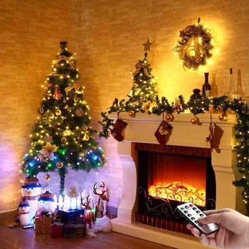 Zlati Božični Venec in LED Luči Niz za Božični Okraski, Vrata, Okna Obesek Spusti Okras Doma Dekoracijo GYH
