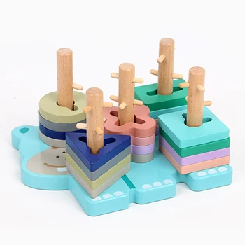 Otrok Klasična Lesena Igrača Inteligence Geometrijski Gradniki Igra Obliko Stebra Hippo Zlaganje Komplet Dojenček Montessori Igrače