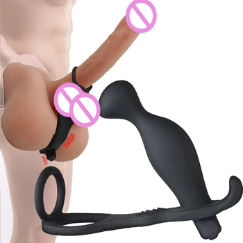 Moški Analni Vibrator z vibriranjem Cockrings Prostate Masaža Rit Plug Spolnih Igrač za Moške Zamudo Izliv Petelin Silikonsko Tesnilo Masturbat