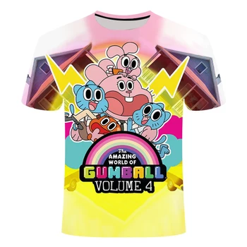 Gumball neverjetno svetu t shirt Gumball vzorec 3D natisnjeni t-shirt je super ulične graphic majica s kratkimi rokavi moški prevelik T-shirt