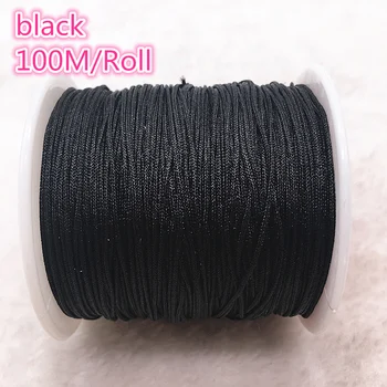 100 M/Roll 0,8 mm BLACK Nylon Vrvica Nit Kitajski Vozel Macrame Kabel Zapestnica Pleteni Niz DIY Beading Nit #00C