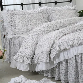 Super vroče posteljnina nabor Romantična čipka ruffle rjuhe kritje tiskanja dekorativni pillowcases Queen postelja stanja Coverlet odeja pokrovček nastavite