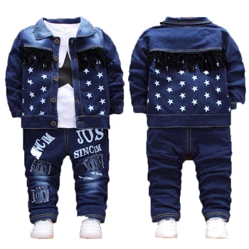Otrok Jeseni Denim 3pcs Kompleti Oblačil Baby Fantje Jeans Jakne T-srajce Jeans Obleke Malčke Boys Priložnostne Šoli Kostum