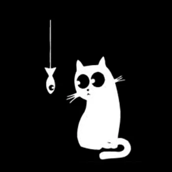Avto Nalepka Mačka, ki Ribe Smešno Živali, PVC Car Dekoracija dodatna Oprema Nalepke Ustvarjalne Nepremočljiva zaščito pred soncem, Črna/bela,12 cm*8 cm
