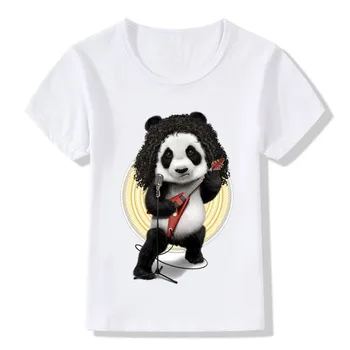 2020 Otrok Kul Rocker Panda Tiskanja Smešno T-shirt Fantje in Dekleta Poletje Športna majica s kratkimi rokavi Otroci Vrhovi Otroška Oblačila