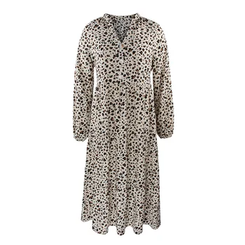 Pomlad Dolg Rokav Midi Obleka Ženske Leopard Tiskanja Slim Bela Priložnostne Ženska Obleke Nov Prihod 2021 Poletje Elegantno Vestidos