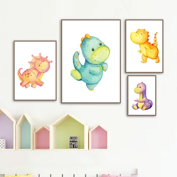 Srčkan Baby Dinozaver Vrtec Wall Art Platno Slikarstvo Živali Nordijska Plakatov In Fotografij Stenske Slike Otroška Soba Otroci Soba Dekor