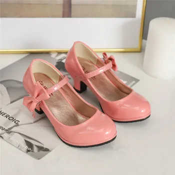 Nova princesa čevlji dekleta stranka bowtie čevlji sijoče barva visoko peto moda Plesne čevlje za otroke size26-35