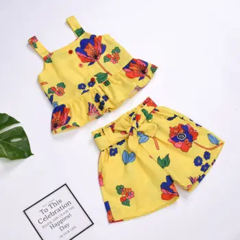 2019 Cvet Malčke Baby Dekleta Telovnik Rastlinske Priložnostne Poletje Tiskanja Vrhovi Kratke Hlače Komplet Obleke Sunsuit Oblačila