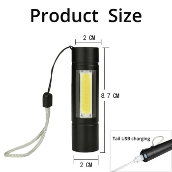 3800LUMS Mini Led Svetilka vgrajenim 14500 USB polnilne V5+COB 3modes baklo linterna Zaprtih prostorih ali na Prostem za ribolov