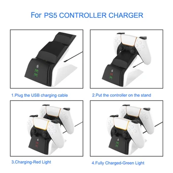 PS5 Polnilnik z Dvojno Krmilnik Polnjenja Dock Postajo z LED Indikator za PS5 PlayStation 5 Brezžični Krmilnik NAS Plug Adapter