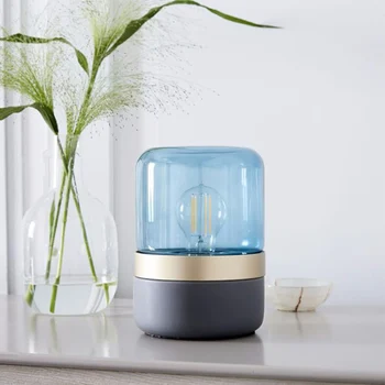 Sodobno minimalistično modra stekla, LED osvetlitev namizne svetilke Nordijska spalnica postelji dekoracijo amber črno železo barva jeklenke namizna svetilka