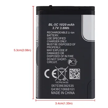 2pcs 1020mAh BL-5C Li-ionska Baterija+USB Polnilec Za Nokia 1100 1108 1110 1101 1112 1208 1200 E60 N70 N91 6600 6680 BL 5C Baterije