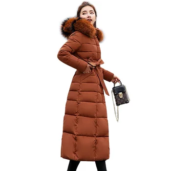 2020 Zimske Ženske Coat Plus velikost suknji Toplo Dolgo Hooded Parkas Bombaž, Oblazinjeni Trdna ohlapna Vrhnja obleka ženski Dol suknjič bombaž