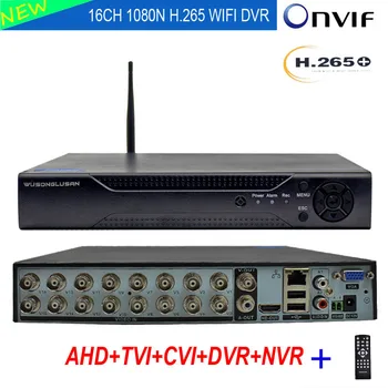 16CH 1080N DVR NVR H. 265+ Podpora Wifi, 3G PPPOE 16 Kanalni Video Snemalnik Hibridni 6 v 1 za TVI CVI CVBS AHD 1080P 5MP IP Kamere