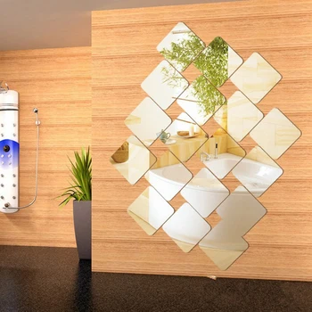 9 kos določenih Kvadratnih Moderne 3D Ogledalo Stenske Nalepke, vinilne Nalepke Akril Wall Art Dekor Za Dom, Dnevna Soba Dekoracijo