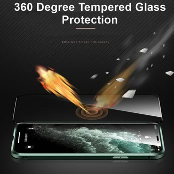 Kovinski Magnetni Adsorpcije Primeru Telefon Za iPhone 11 Pro XS Max Dvojno Stranicami, Kaljeno Steklo Kritje Za iPhone 7 8 6 6s Plus XR