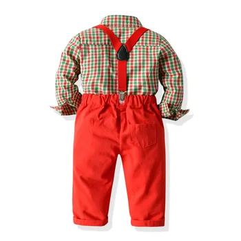 Otrok, Božične Obleke, Kompleti Fantje Dolgo Rokavi River Lok Kravato Kariran Majica Suspender Hlače z Izmenljive Traku 1-7 Let