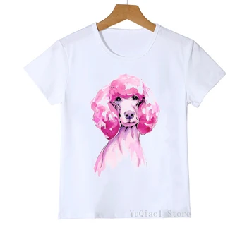 Poletje 2020 lepo roza Parizu pudelj tisk majice za dekleta belega t-shirt pes ljubimec camisetas unisex majica s kratkimi rokavi otroci oblačila