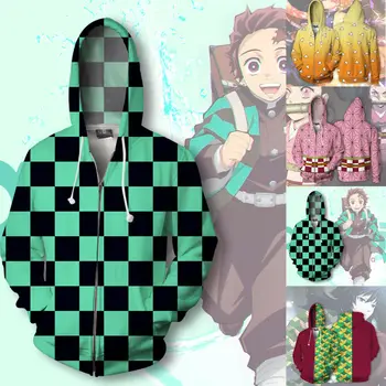 Anime Demon Slayer Kimetsu Ne Yaiba Nezuko Cosplay Hoodies Majica Ženske, Moške 3D Kapičastih pulover s kapuco Zip Gor Jopiči Plašč Vrhovi