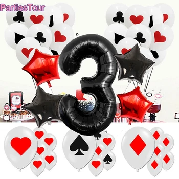 Casino Stranka Dekor Število Ballon Poker Igre Rdeče In Črno Poker Folija Balon Baby Tuš Rojstni Dan, Črna, Rdeča, Bela Latex Trebušaste