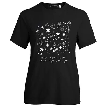 Ženske Modne Kratek Rokav Star Natisnjeni Mikrokosmos T-Shirt Priložnostne Pismo Tiskanje Sijaj Sanje Nasmeh T Shirt Vrhovi