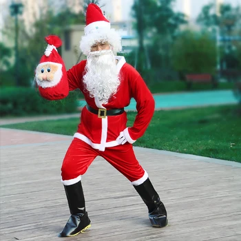 Božiček Kostum s Čevlji Obleke Božič Moških Božič Fancy Kostume Obleko Obleke, Kompleti Plašč, Hlače Brado Pas Klobuk Božični Set