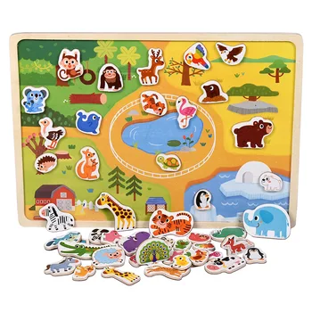 Izobraževanje v zgodnjem Otroštvu Magnetne Puzzle Igrače Otrok Lesene Igrače za Otroke, 3D Puzzle Živali Traffic Scene Pametno Igro Igrača Darilo
