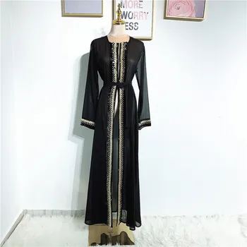 Moda Sequins Trim Kimono Abayas za Ženske do leta 2020 Dubaj Muslimanskih Skromno Eid Mubarak Maroški arabski, turški Islamske Obleka Black