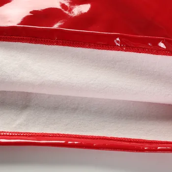 Ženske Sijajni Rdeče Usnje Prsi Zavijanje Z Zadrgo Strani PVC Režejo Usnje Miniskirt Seksi Ultra-tanek Perilo Set Za Ženske