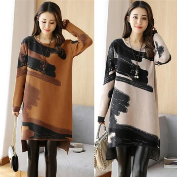2020 Ženske, Jeseni, Pozimi, Tiskanje A-Linija Obleke Moda Priložnostne Long Sleeve Majica Obleko Japonski Korejski Slog Puloverju Vestido