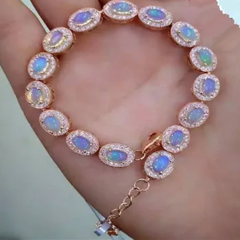 Opal flat ovalne gemstone falt s925 verige 16 cm zapestnica FPPJ debelo biseri narave