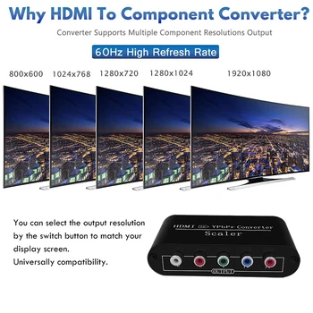 HDMI Pretvornik HDMI, YPbPr, da 5RCA RGB z Scaler Adapter Podpira 1080P za HDTV Monitor